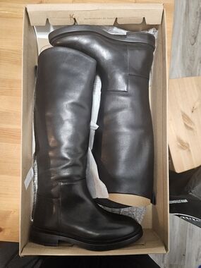 Steve Madden Black Leather Tall Combat Boots